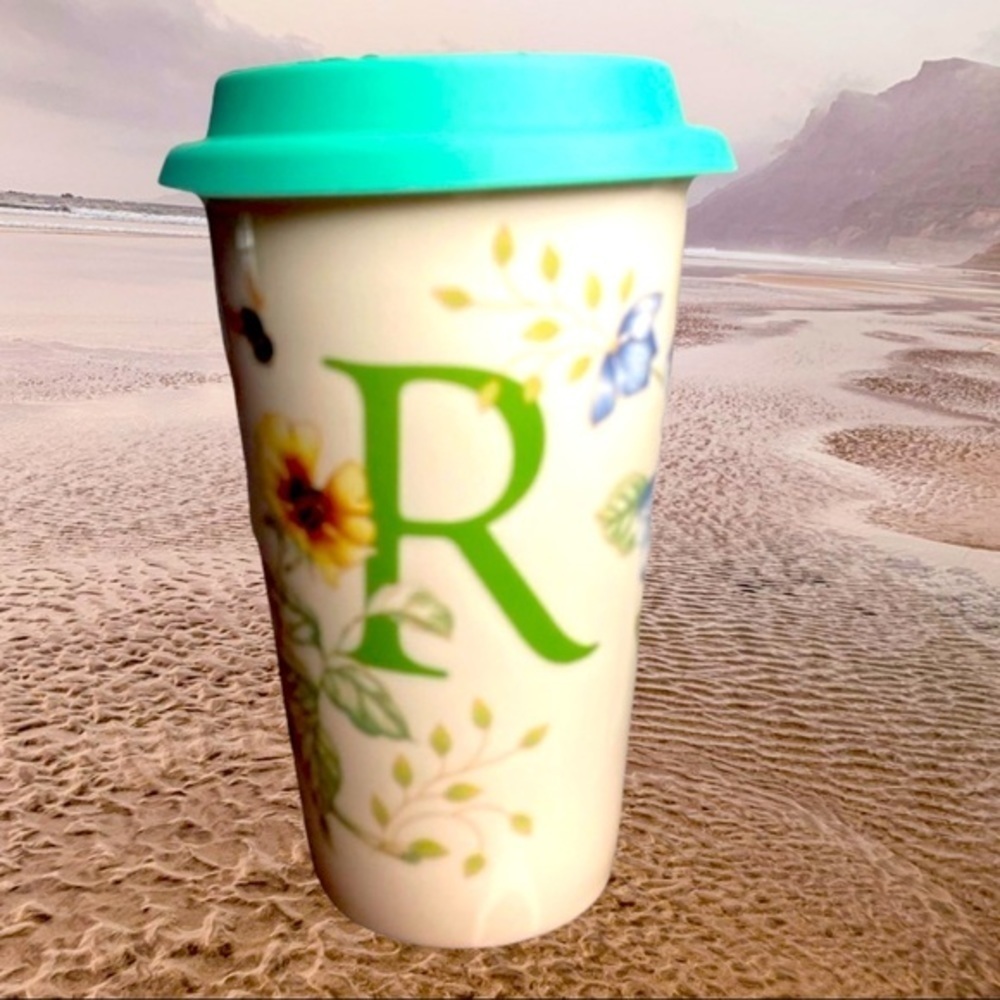 LENOX Butterfly Meadow "R" Thermal Travel Mug 12oz